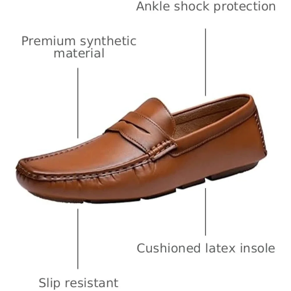 Jousen Mens Penny Loafers Brown Casual Driving Boat Dock Deck Shoes Sz 8 NEW